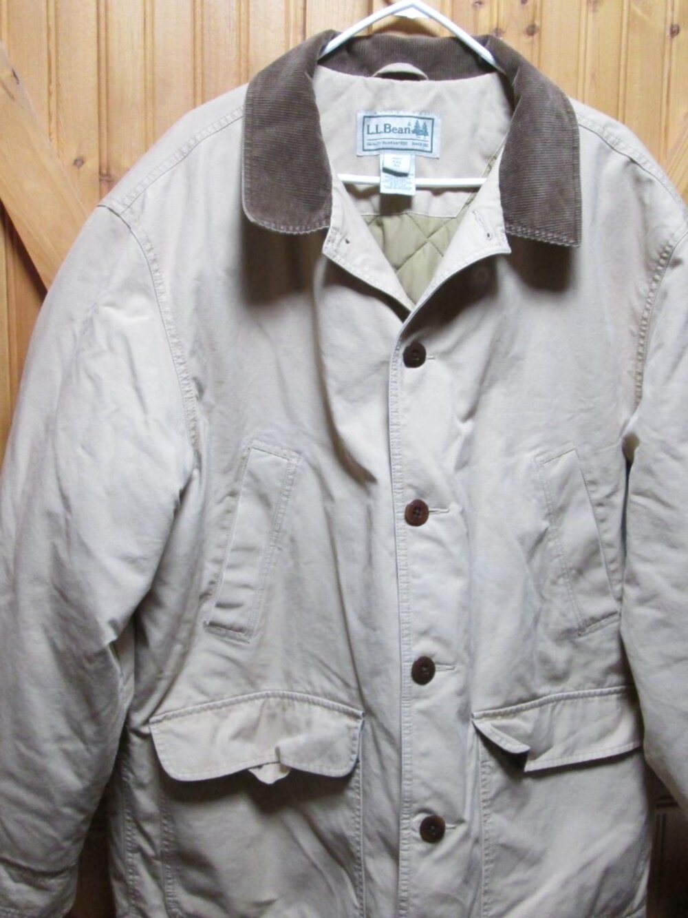 mens vtg LL Bean 2 xl quilted lined chore coat barn coat khaki Tan - Picture 5 of 7